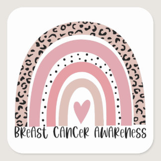 Pink Rainbow Breast Cancer Awareness Square Sticker
