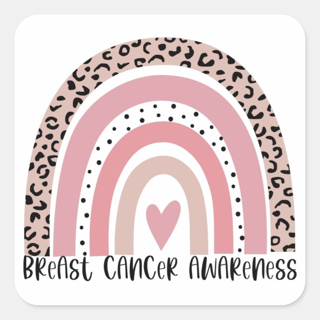 Pink Rainbow Breast Cancer Awareness Square Sticker (Front)