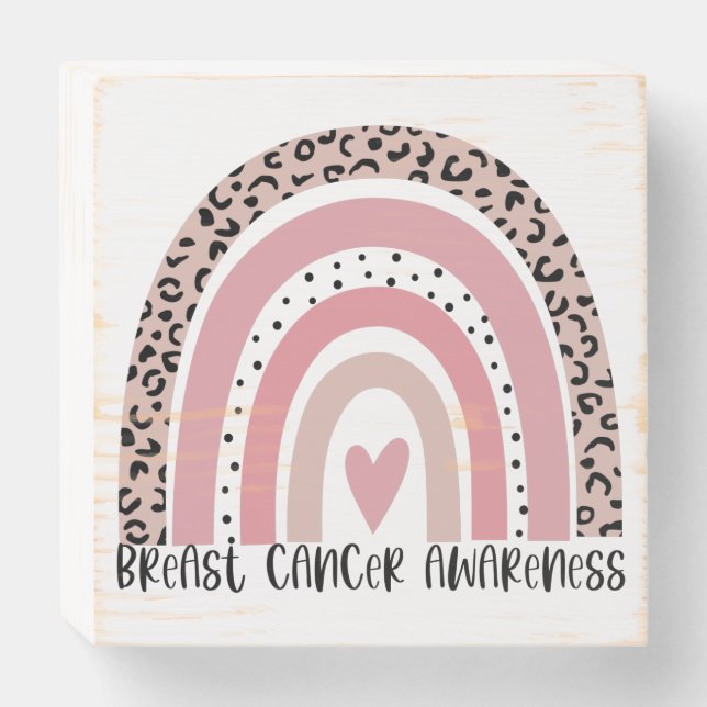 Pink Rainbow Breast Cancer Awareness Wooden Box Sign (Front Horizontal)