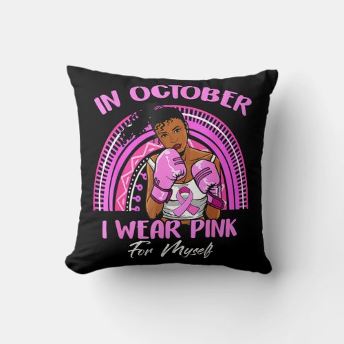 Pink Rainbow Breast Cancer Warrior Women Boxing  Throw Pillow