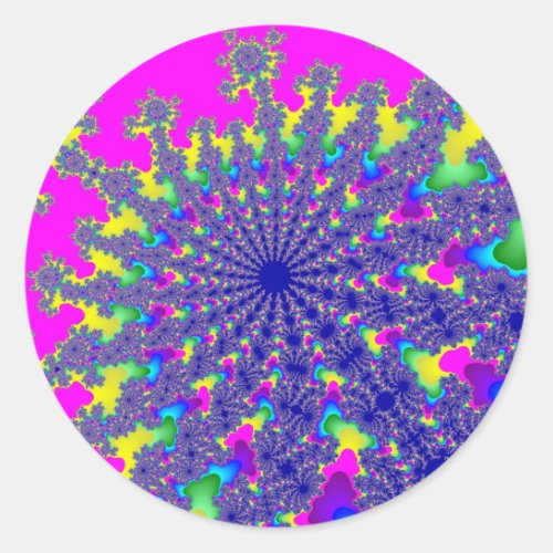 Pink Rainbow Burst Classic Round Sticker