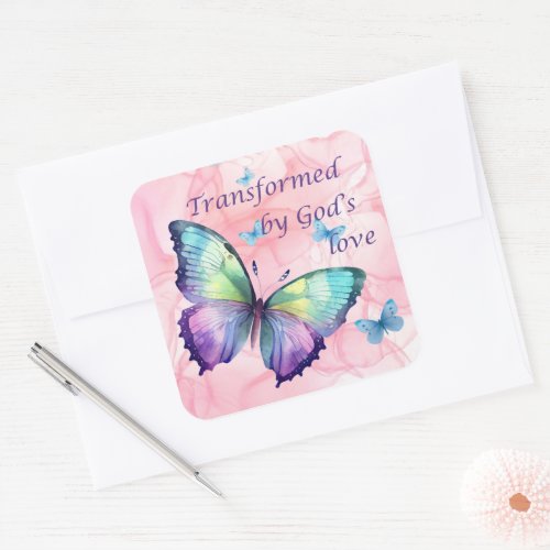 Pink rainbow butterfly Christian large stickers