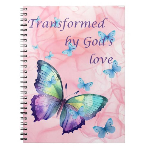 Pink rainbow butterfly Christian notebook