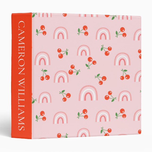 Pink Rainbow Cherry Pattern 3 Ring Binder (Front/Spine)