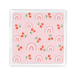 Pink Rainbow Cherry Pattern Acrylic Tray