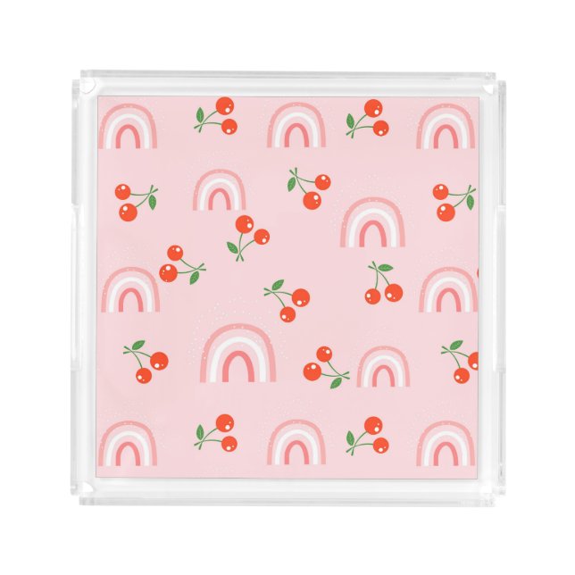 Pink Rainbow Cherry Pattern Acrylic Tray (Front)