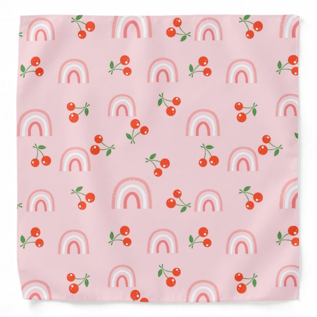 Pink Rainbow Cherry Pattern Bandana (Front)