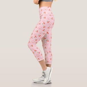 Pink Rainbow Cherry Pattern Capri Leggings