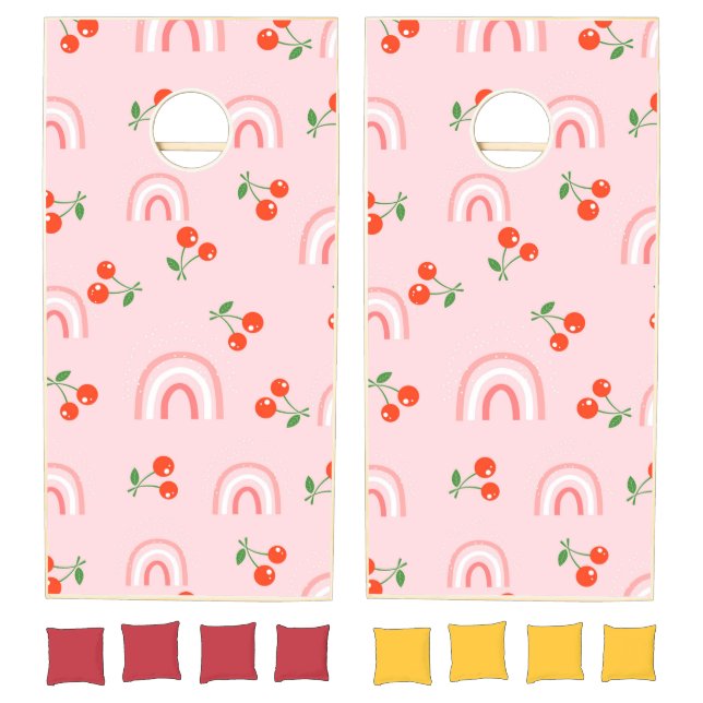 Pink Rainbow Cherry Pattern Cornhole Set (Set)