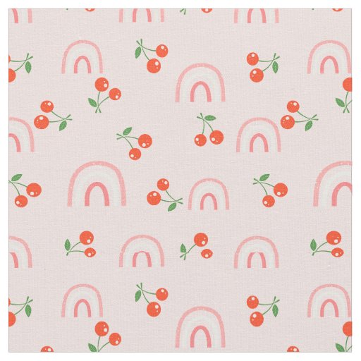Pink Rainbow Cherry Pattern Fabric