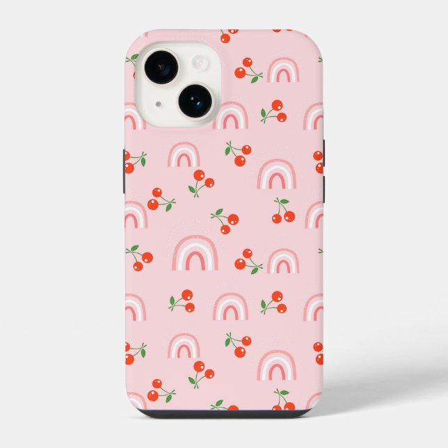 Pink Rainbow Cherry Pattern Iphone Case (Back)