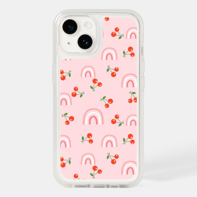 Pink Rainbow Cherry Pattern Otterbox iPhone Case (Back)