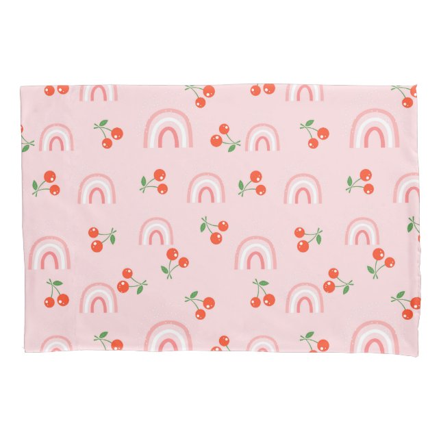Pink Rainbow Cherry Pattern Pillow Case (Front)