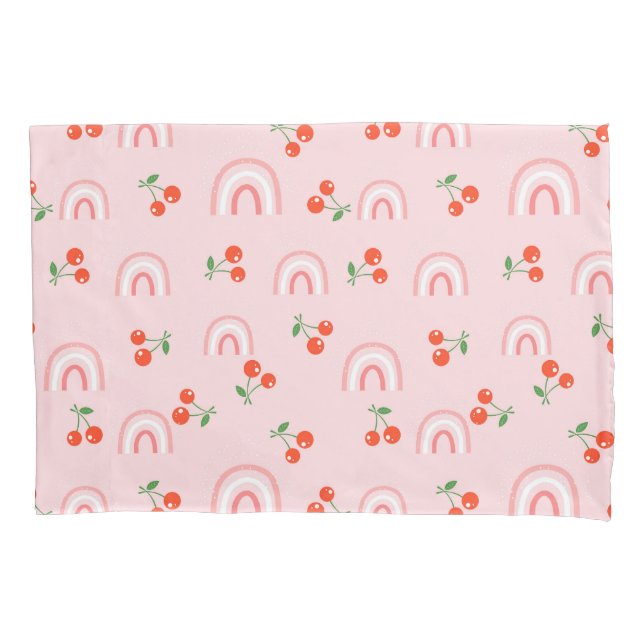 Pink Rainbow Cherry Pattern Pillow Case (Front)