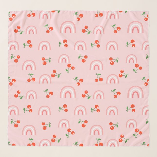 Pink Rainbow Cherry Pattern Scarf (Front)