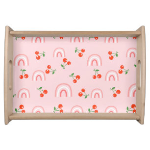 Pink Rainbow Cherry Pattern Serving Tray