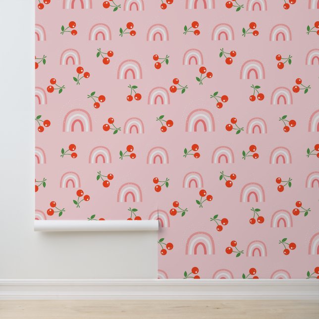 Pink Rainbow Cherry Pattern Wallpaper (Application)