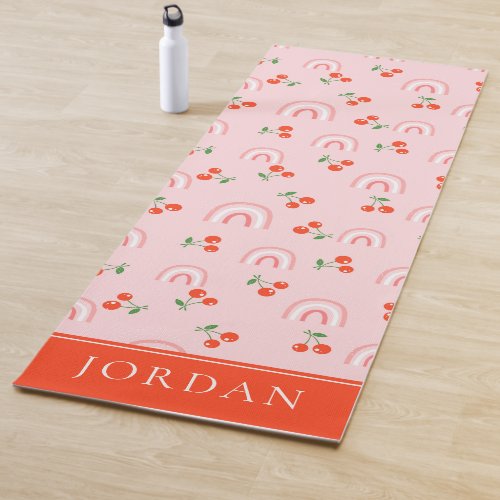 Pink Rainbow Cherry Pattern Yoga Mat