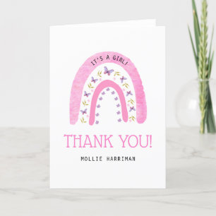 Pink Rainbow Cute Boho Baby Shower Letterpress Thank You Card