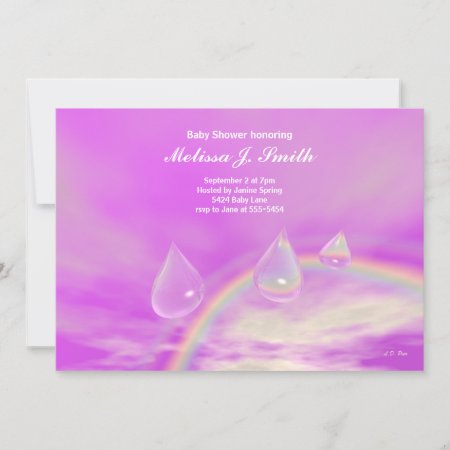 Pink Rainbow Drops For Girl Baby Shower Invitation