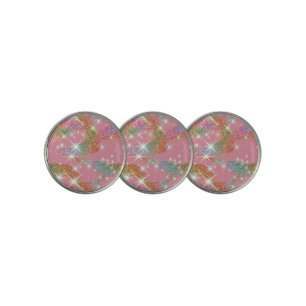Pink Rainbow Faux Glitter Sparkle Pattern Golf Ball Marker