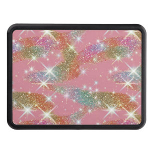 Pink Rainbow Faux Glitter Sparkle Pattern Hitch Cover