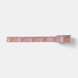 Pink Rainbow Faux Glitter Sparkle Pattern Satin Ribbon