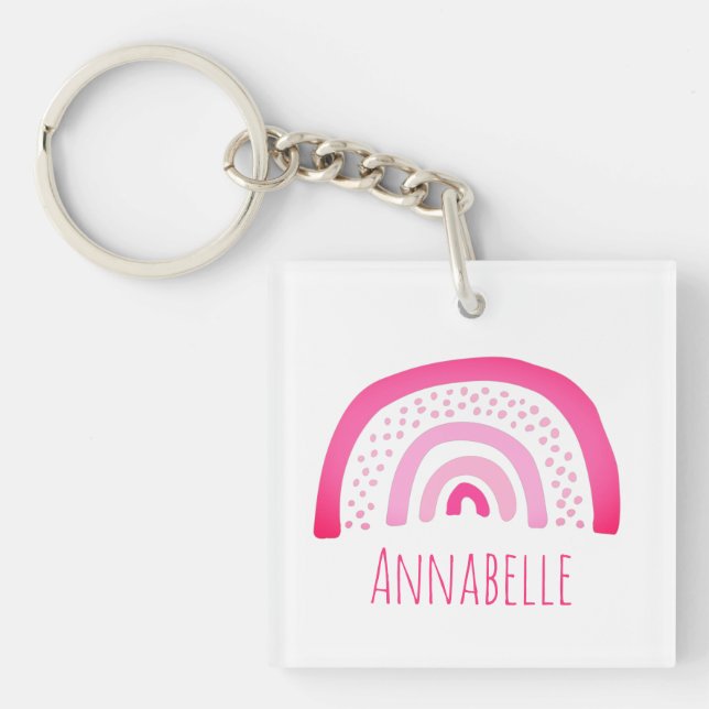 Pink Rainbow First Name Keychain (Front)