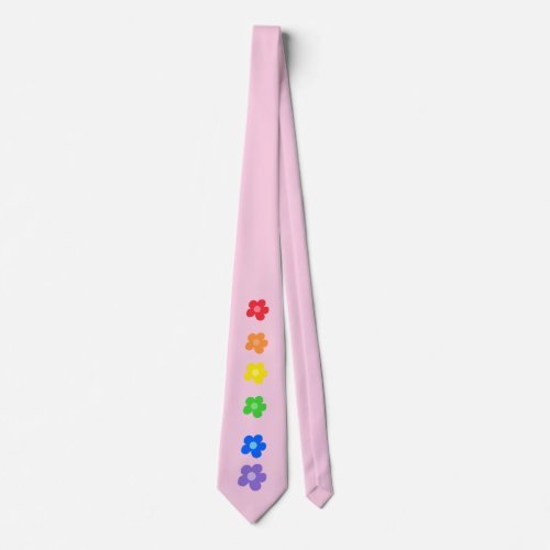 Pink Rainbow Floral Gay Pride design Neck Tie