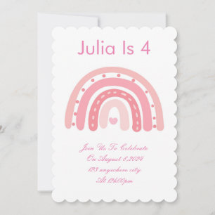 Pink rainbow girl birthday invitation