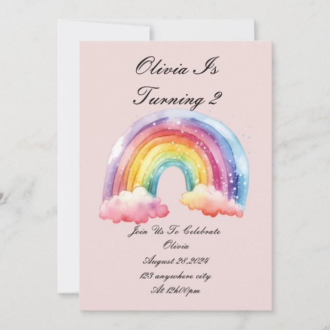 pink rainbow girl birthday invitation  (Front)