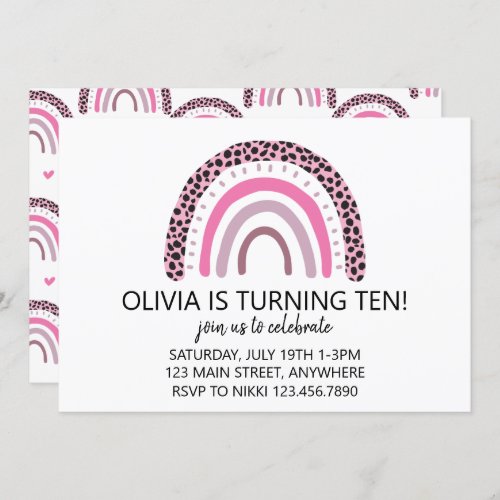 Pink Rainbow girl birthday party Invitation