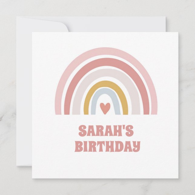 Pink Rainbow Girl’s Birthday Invitation – Custom  (Front)