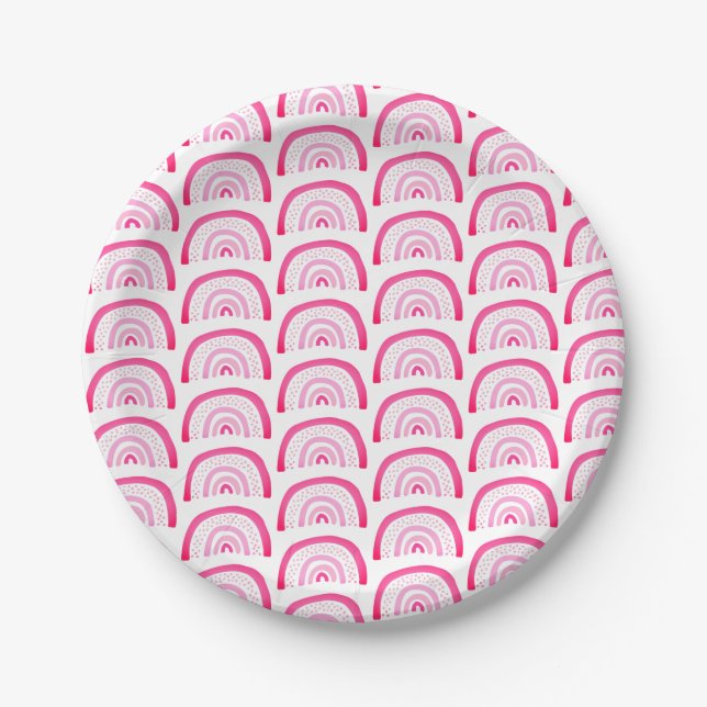 Pink Rainbow Girls Birthday Party Paper Plates (Front)