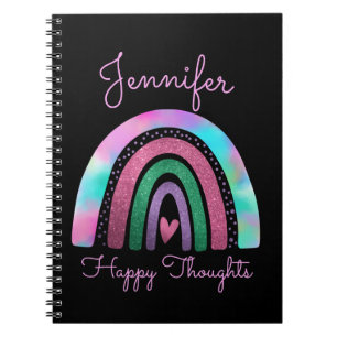 Pink Rainbow Glitter & Heart Girls Personalized Notebook