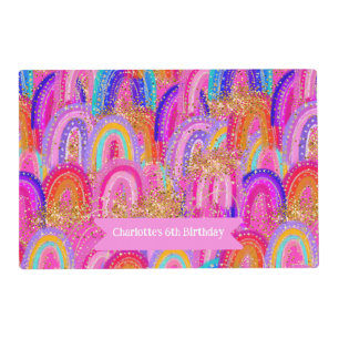 Pink Rainbow Gold Glitter Placemat