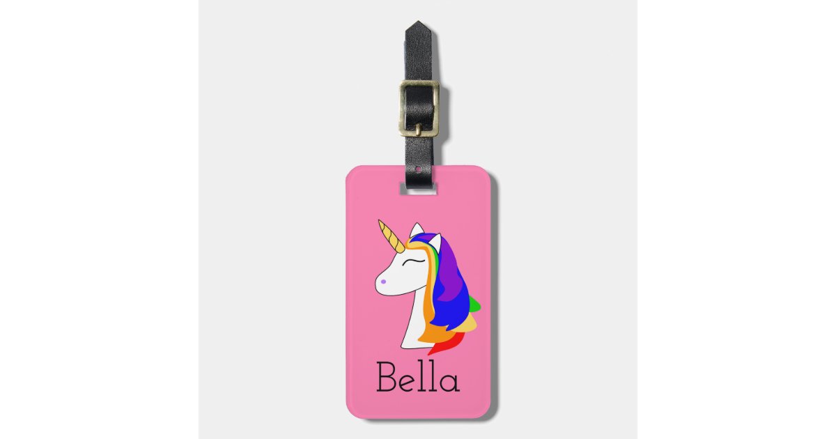 Pink Rainbow Hair Unicorn Yellow Luggage Tag Zazzle Com