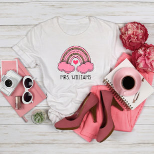 Pink Rainbow Heart Teacher Valentine's Day T-Shirt