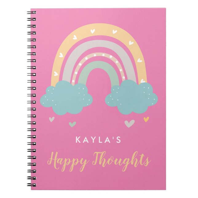 Pink Rainbow & Hearts Girls' Personalized Notebook (Front)
