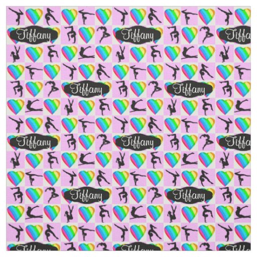 PINK RAINBOW HEARTS PERSONALIZED GYMNAST FABRIC
