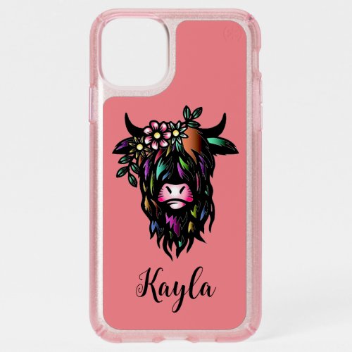 Pink Rainbow Highland Cow Personalized Phone Case