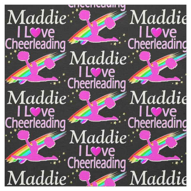PINK RAINBOW I LOVE CHEERLEADING CUSTOMIZED FABRIC (Swatch)