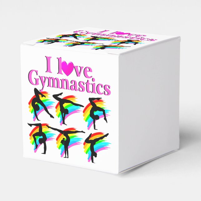 PINK RAINBOW I LOVE GYMNASTICS DESIGN FAVOR BOXES (Front Side)