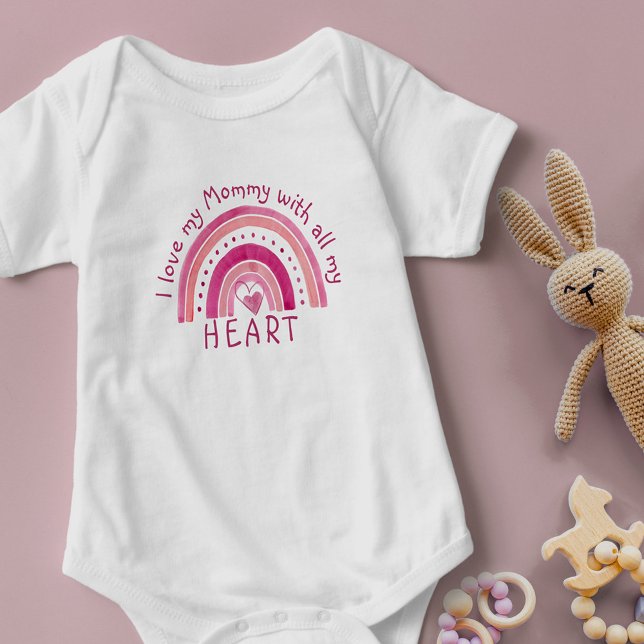 Pink Rainbow - I Love My Mommy With All My Heart Baby Bodysuit (Creator Uploaded)