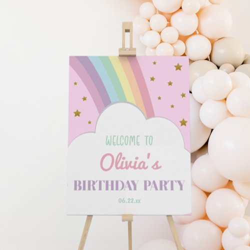 Pink Rainbow  Kids Birthday Party Welcome Sign