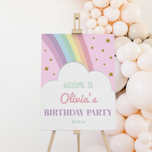 Pink Rainbow  Kid's Birthday Party Welcome Sign (Creator Uploaded)