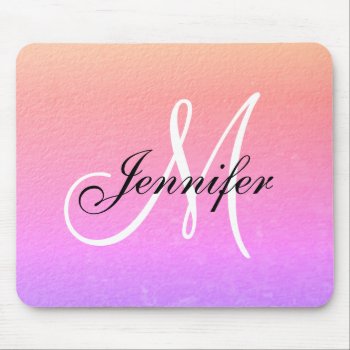 Pink Rainbow Metallic Foil Script Monogram Name Mouse Pad by monogramgallery at Zazzle