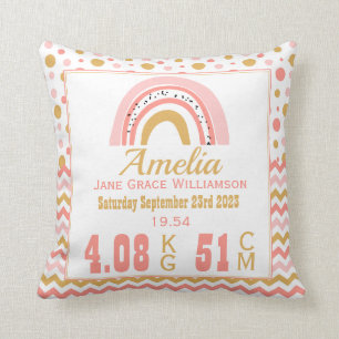 Pink Rainbow Metric Newborn Birth Stats Throw Pillow