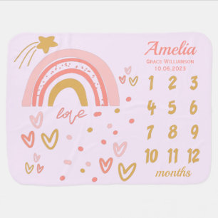 Pink Rainbow Milestone Baby Blanket