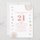 Pink Rainbow Modern 21st Birthday Party Invitation (Back)